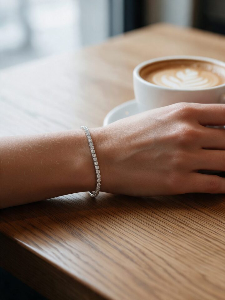 The bracelet worn at a cafe table